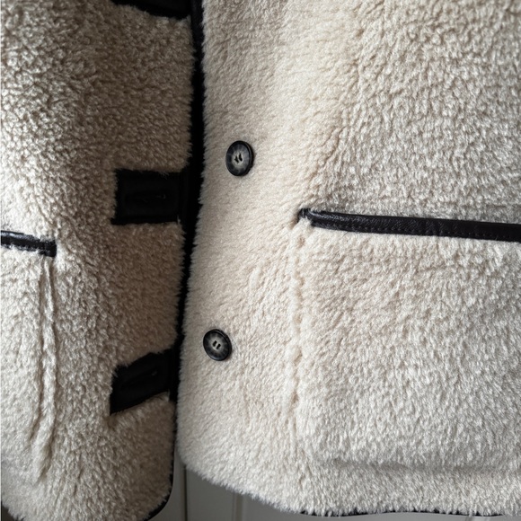 Miss Selfridge Cream Teddy Jacket with Black Accents - Picture 3 of 3